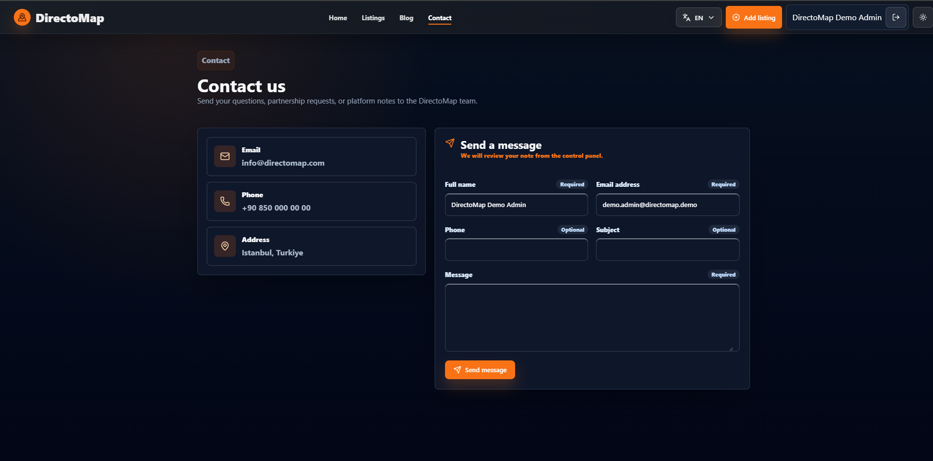DirectoMap contact page
