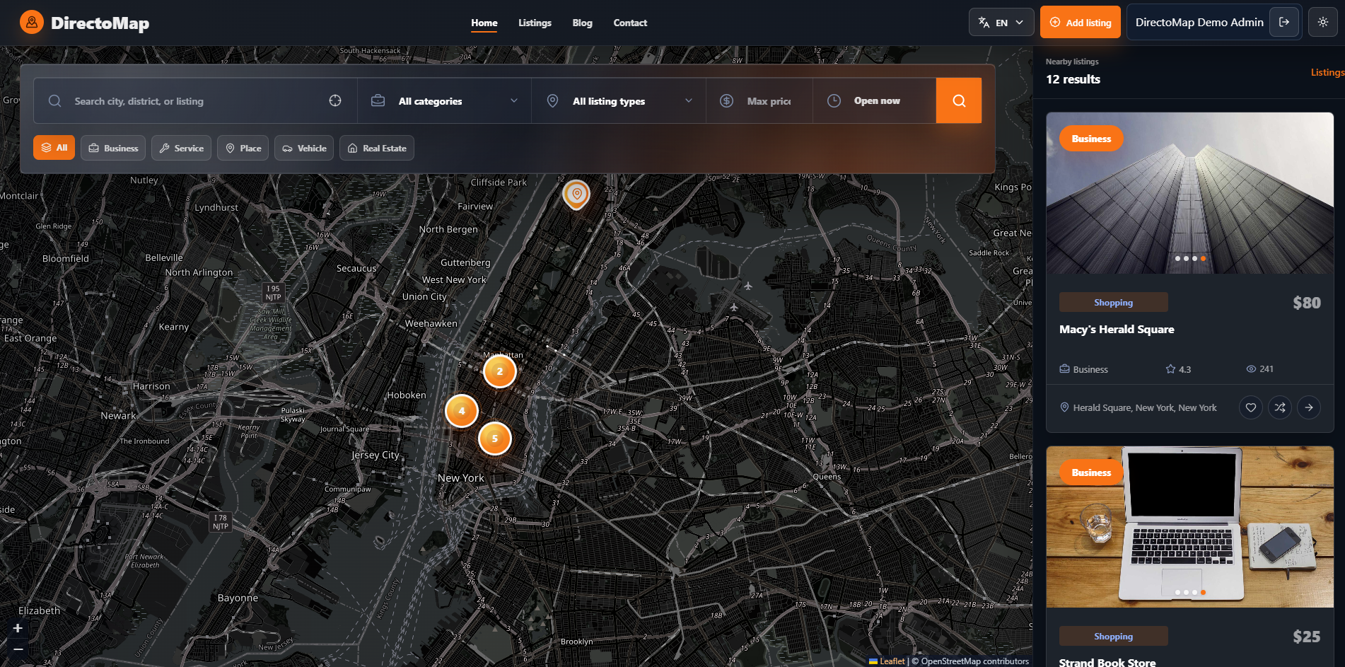DirectoMap dark map homepage